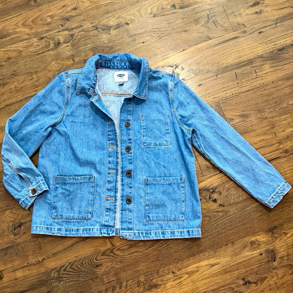 Old Navy Denim Chore Jacket Blue Button Front Patch Pockets - Womens L